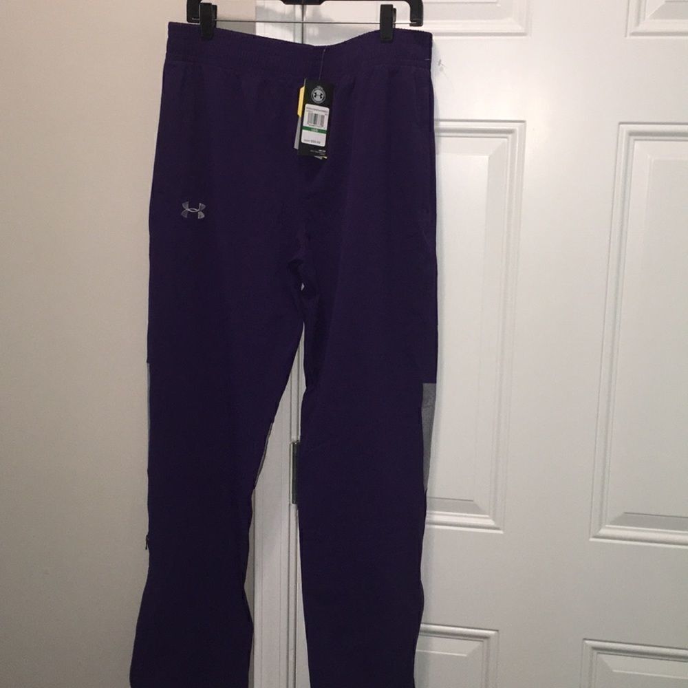 New $60 Purple Gray Storm Under Armour Sweatpants track work out Jogger Pants L